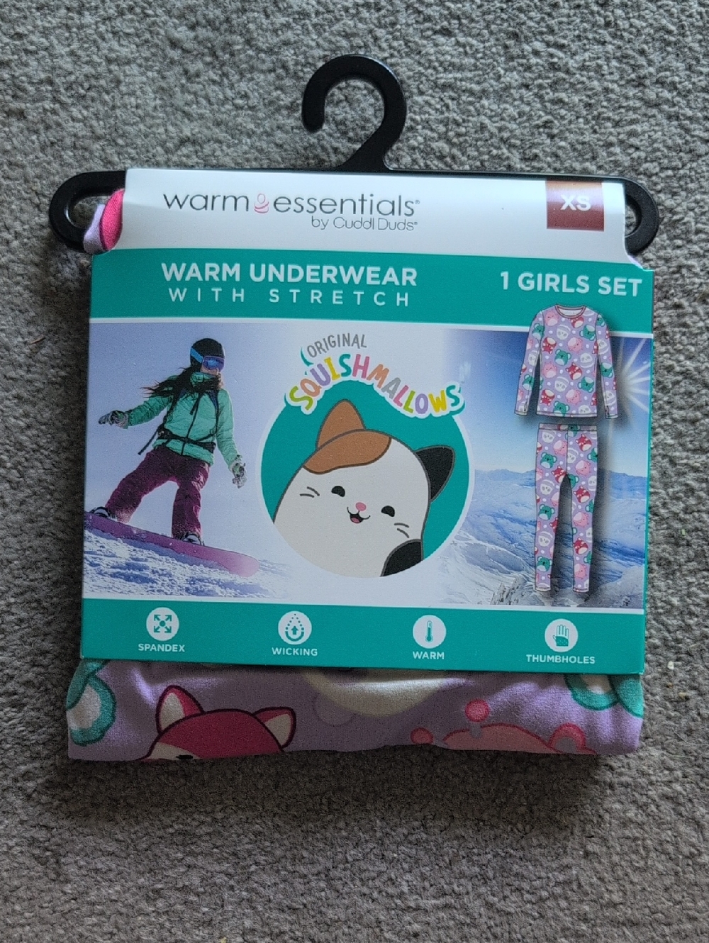 Warm Essentials Cuddl Duds Girls XS PinK/Teal Squishmallow Set NEW IN PKG